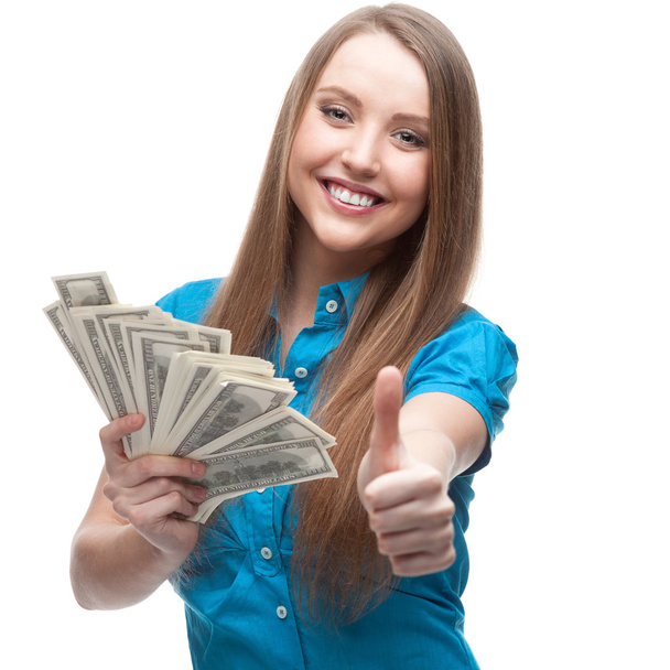 businesswoman holding money - Fotó, kép