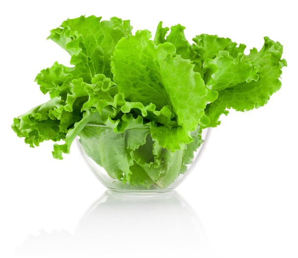 Fresh leaves green Lettuce in transparent bowl isolated on white - Foto, Imagen