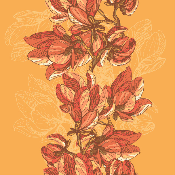 Elegance magnolia flowers seamless border - Vector, imagen