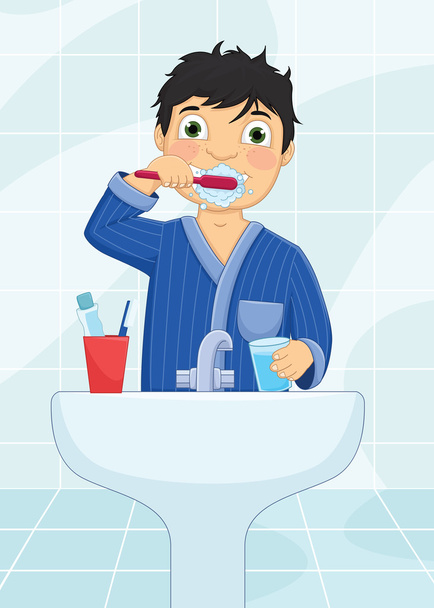 çocuk diş fırçalamaya illüstrasyon vektör - Vektör, Görsel