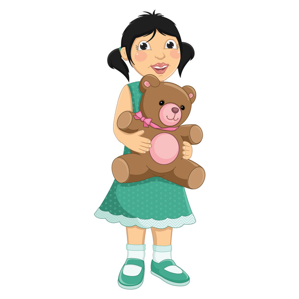 Girl Hugging Teddy Bear Vector Illustration - Vector, Image