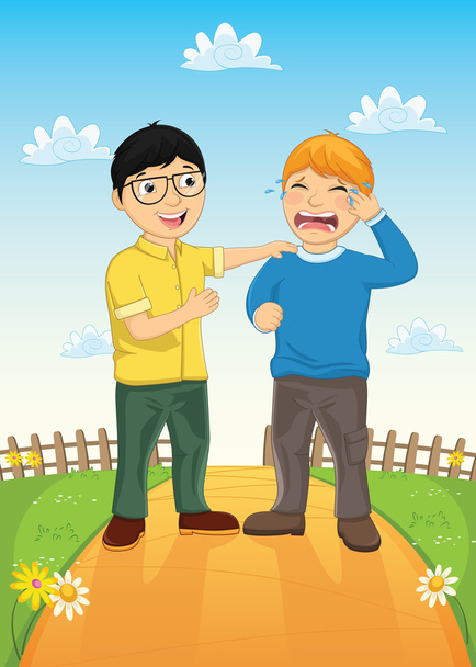 Kid Consoling Amigo Vector Ilustración
 - Vector, imagen