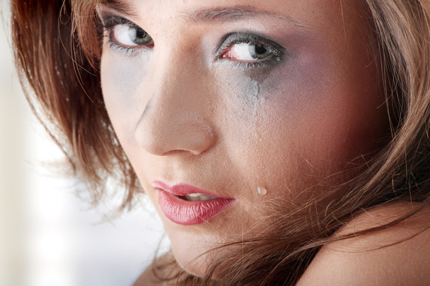 Woman in underwear crying - violence concept - Foto, Imagen