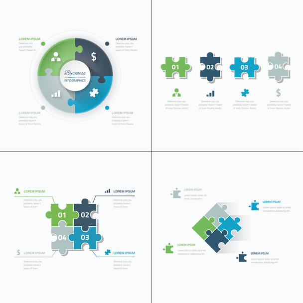 Set of puzzle pieces jigsaw business infographics concept vector - Vector, afbeelding
