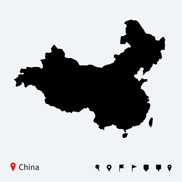 High detailed vector map of China with navigation pins. - Vector, Image