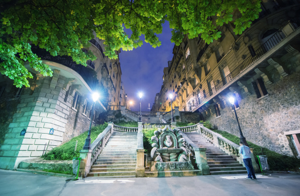Parijs. verlichte trap in boulevard delessert - Foto, afbeelding