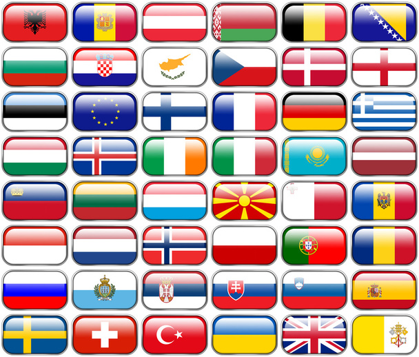 All European Flags - rectangle glossy buttons. Every button is isolated on white background. - Foto, Imagem