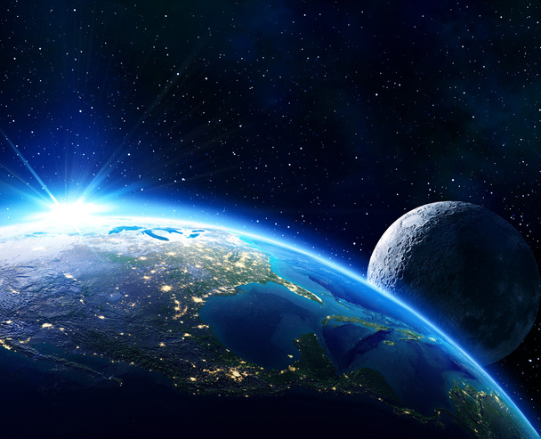 Earth Usa, horizon and moon - Foto, afbeelding