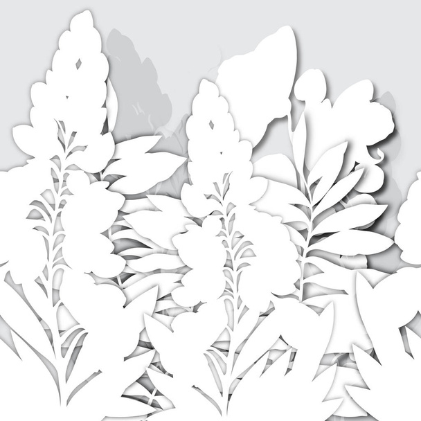 Flores de papel y hojas 3d ilusión moderna borde floral sin costura. Arte digital mixto. Motivo infinito para embalaje, scrapbooking, papel decoupage, textiles y más - Foto, Imagen