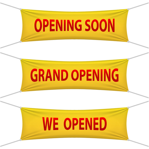 Opening Soon, Grand Opening and We Opened banners. Ilustrações vetoriais
. - Vetor, Imagem