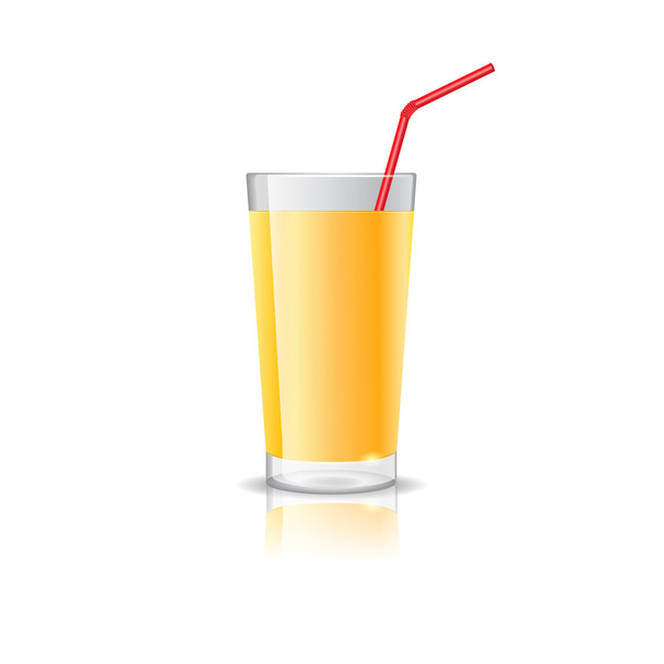 Realistic glass full of orange juice drink with cocktail straw isolated on white background vector illustration - Διάνυσμα, εικόνα