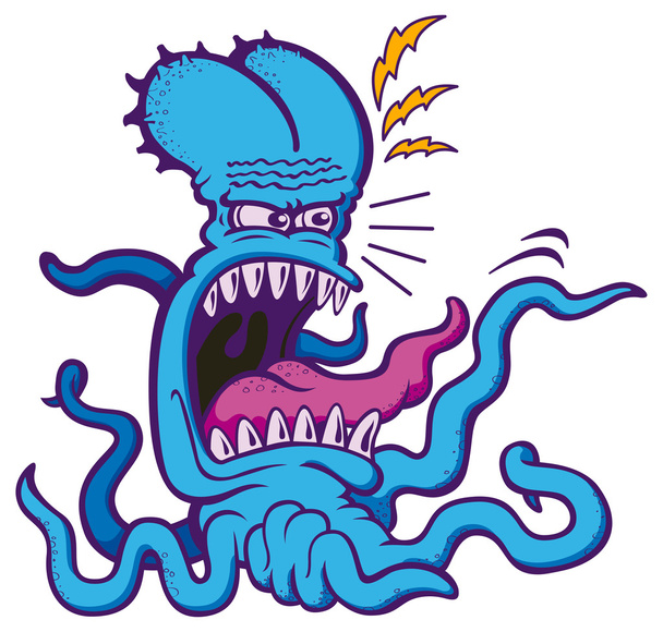 nagy kék polip egy dühös hangulat - Vektor, kép