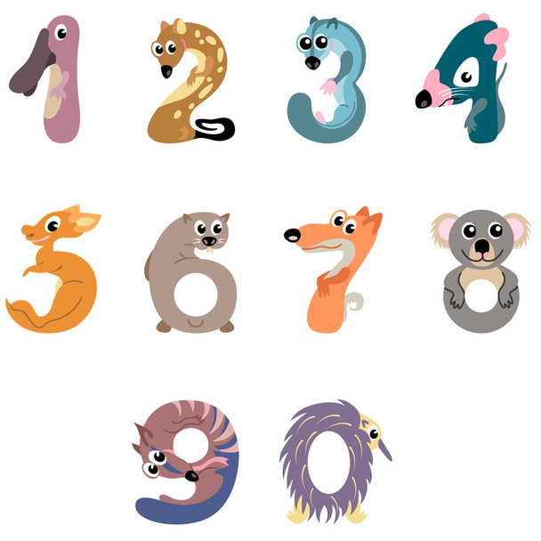 Números como animais australianos
 - Vetor, Imagem
