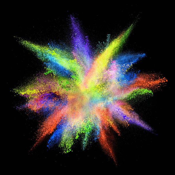 colorful powder explosion on black background. colored cloud. - Foto, afbeelding