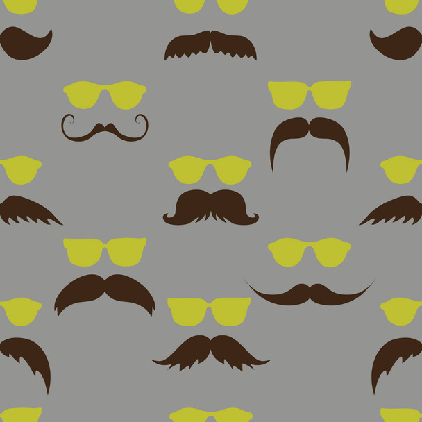 Mustache con gafas amarillas vector sin costuras patrón de repetición de diseño. Grande como una tela, impresión textil, papel pintado o embalaje. - Vector, imagen