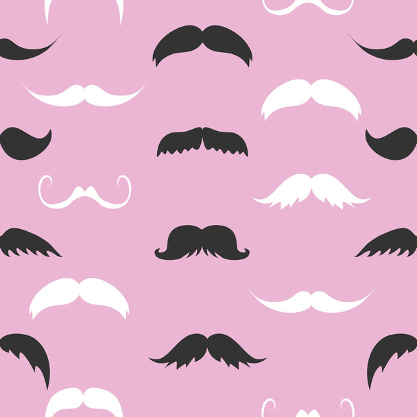 Black and white mustache with pink background vector seamless repeating pattern design. Great as a fabric, textile print, wallpaper or packaging. - Vector, Image