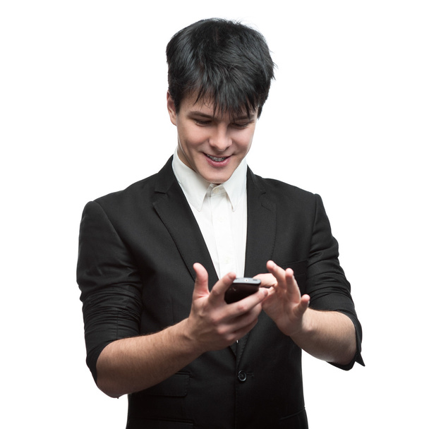 happy smiling businessman using cell phone - Fotografie, Obrázek
