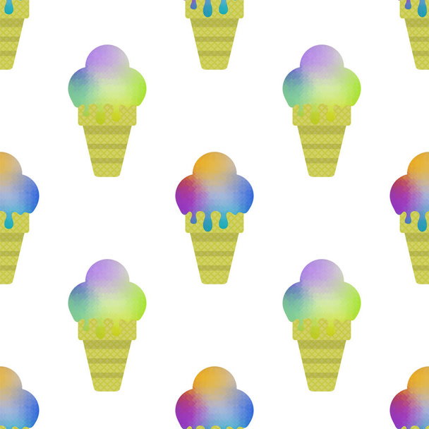 Sweet Colored Ice Cream Icon Isolated on White Background. Seamless Pattern. - Photo, Image