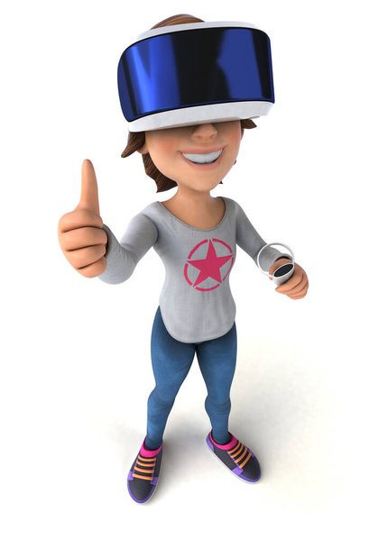 Fun 3D Illustration of a teenage girl with a VR Helmet - Фото, зображення