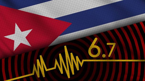 Флаг Кубы Wavy Fabric, землетрясение 6,7, экстренные новости, концепция бедствий, 3D иллюстрация - Фото, изображение