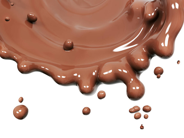 Chocolate splash, food and drink illustration, abstract swirl background, 3d rendering - Photo, Image