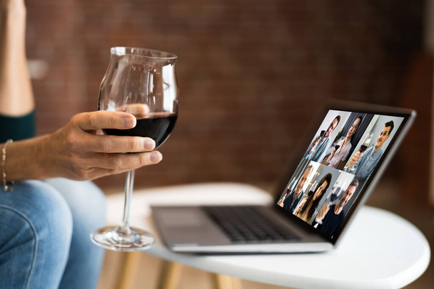 Virtual Wine Tasting Dinner Event Online Using Laptop - Photo, image
