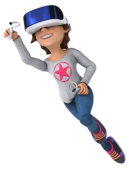 Fun 3D Illustration of a teenage girl with a VR Helmet - Φωτογραφία, εικόνα