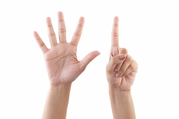 жіноча рука рахує чотири ізольовані на білому тлі - Фото, зображення