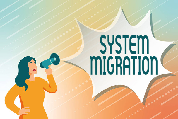 Teksti osoittaa inspiraatiota System Migration. Liiketoimintamalli siirtyminen yhden toimintaympäristön käytöstä toiseen Nykyaikaiset tietojenkäsittelymenetelmät, Kirjoittaminen ja muokkaaminen Online Artikkelit - Valokuva, kuva