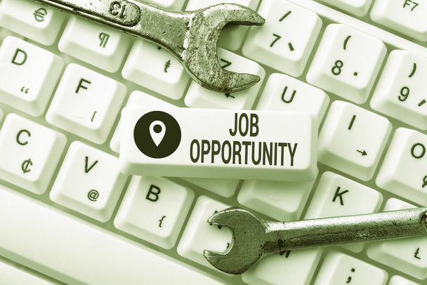 Konzeptionelle Bildunterschrift Job Opportunity. Konzept bedeutet eine Beschäftigungsmöglichkeit oder die Chance, einen Job zu bekommen Internet-Browsing und Online-Forschung Studie Wartung und Reparatur - Foto, Bild