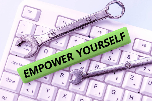 Handwriting text Empower Yourself. Business overview giving you the power to take control of your own destiny Compiling And Typing Online Research Materials, Sending Chat Messages - Photo, Image