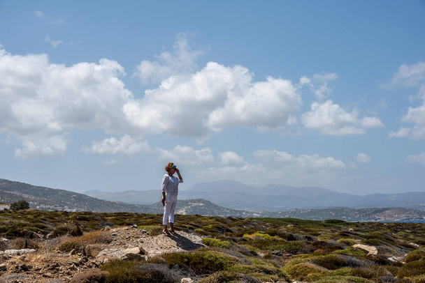 typická venkovská krajina s olivovníky a horami a mořem Kréty - Fotografie, Obrázek