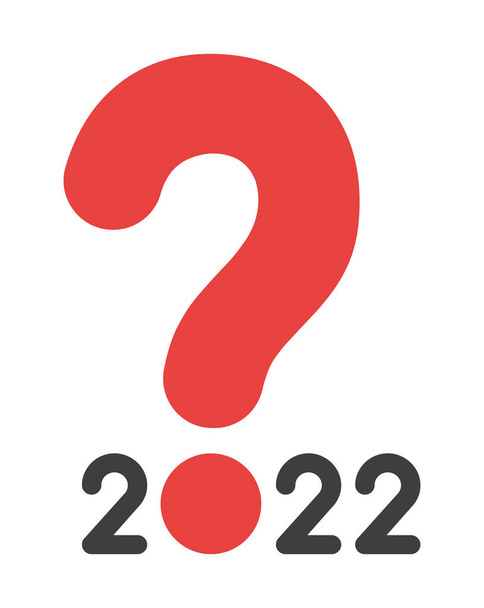 Векторна концепція 2022 року, великий знак питання замість нуля, плутанина та думки про 2022 рік. Плоский кольоровий стиль
. - Вектор, зображення