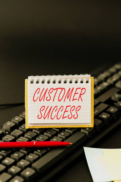 Text sign showing Customer Success. Business concept customers achieve desired outcomes while using your product Copying Old Ideas And Creating New Ones, Transferring Written Notes - Photo, Image