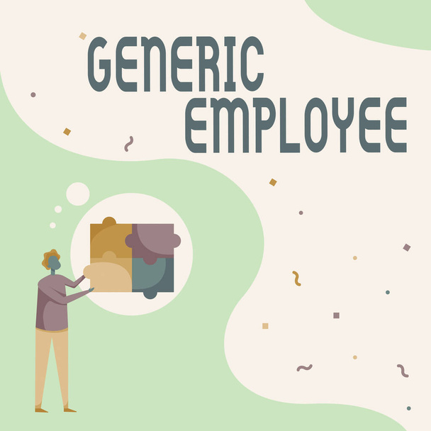Conceptual display Generic Employee. Business approach one employed by another usually for wages or salary Man Drawing Standing Fitting Four Jigsaw Puzzle Pieces. - Photo, Image