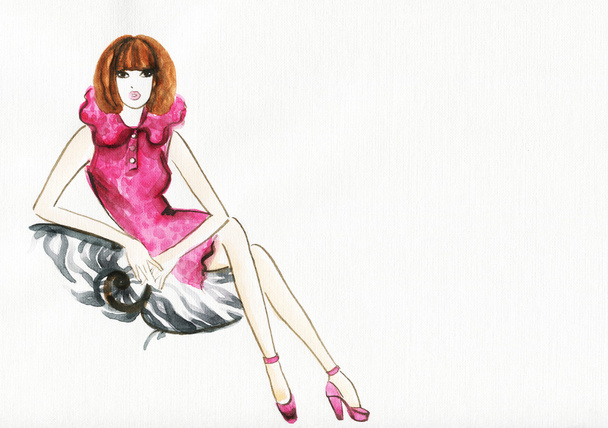 Woman portrait  .abstract  watercolor .fashion background - 写真・画像