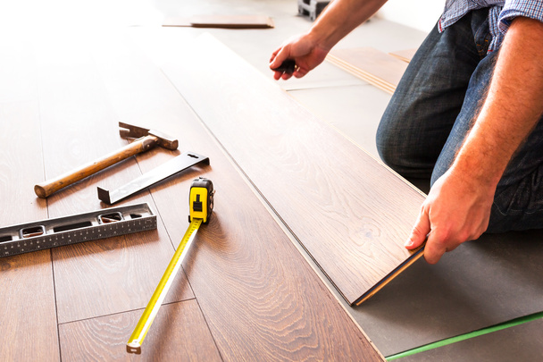 New wooden floor instalation - Foto, Imagen