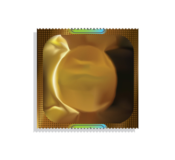Gold condom packet. - Vector, Image