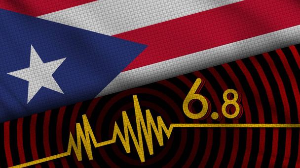 Flaga Portoryko Wavy Fabric, 6.8 Trzęsienie ziemi, Wiadomości z ostatniej chwili, Koncepcja katastrofy, Ilustracja 3D - Zdjęcie, obraz