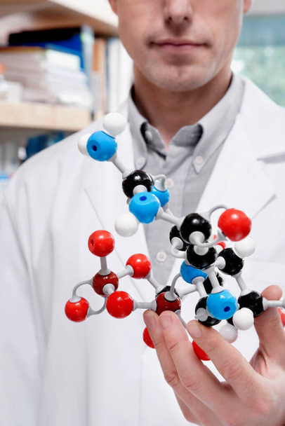 scientist holding a molecule in a laboratory - Фото, изображение