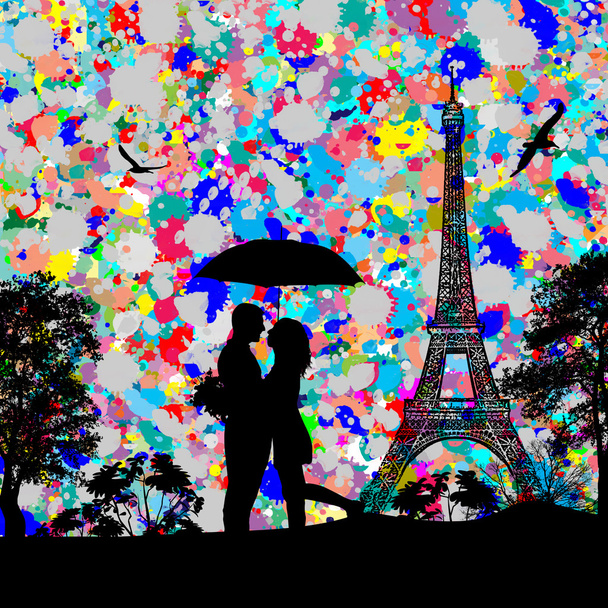 vintage θέα στο Παρίσι με παφλασμό του χρώματος - Διάνυσμα, εικόνα