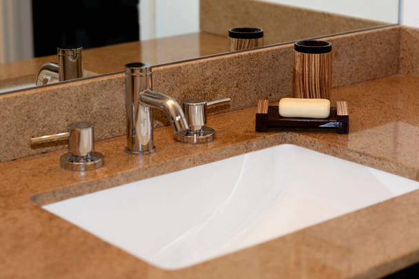 modern bathroom with a wooden handle - Фото, изображение