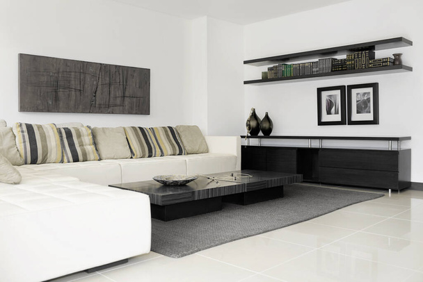 modern living room interior with sofa and wooden floor. 3d rendering - Photo, image