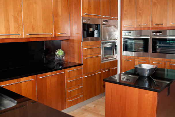 modern kitchen interior with white and yellow appliances - Fotoğraf, Görsel