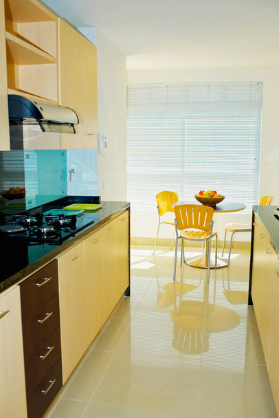 modern kitchen interior with white and blue walls - Zdjęcie, obraz