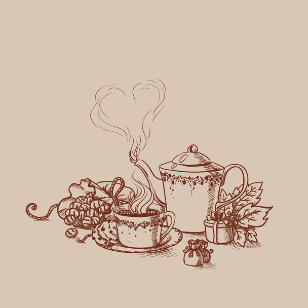Set of tea cup in vintage style stylized - Vector, afbeelding