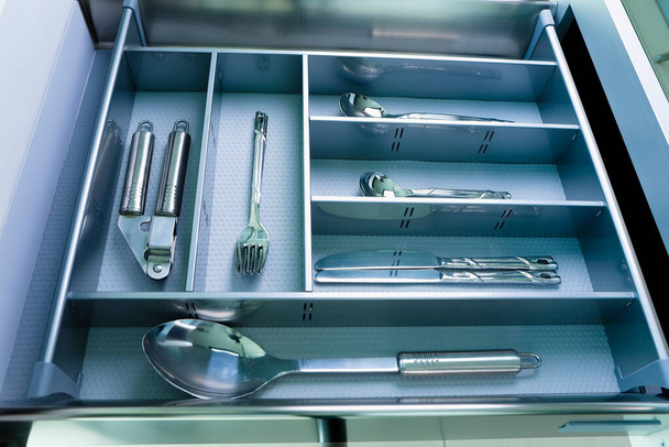 set of different kitchen utensils in a modern bathroom - Fotoğraf, Görsel