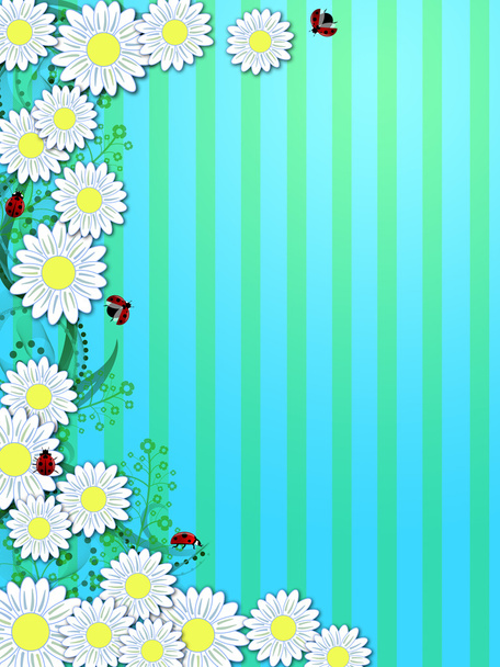 lente tijd madeliefjes lieveheersbeestjes verticale achtergrond - Foto, afbeelding