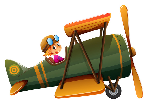 Um jovem montando em um avião vintage
 - Vetor, Imagem