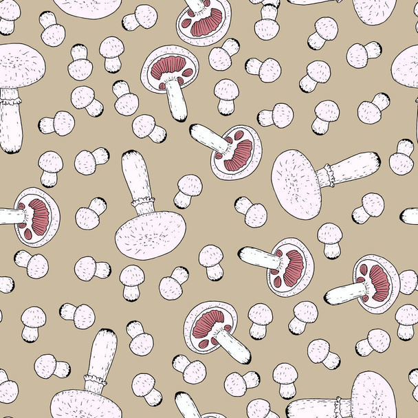 Seamless pattern with Meadow or field mushroom - Vektor, kép